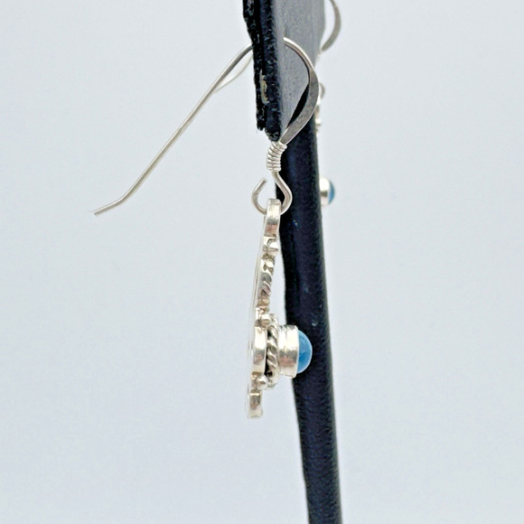 Sterling Silver Blue Glass Earrings Filigree Lightweight 1.25" - Picture 3 of 7